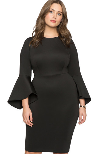 Black Plus Size Flare Sleeve Dress