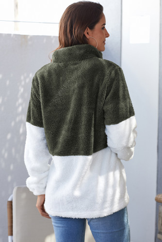 Atrovirens White Zip Neck Oversize Fluffy Fleece Pullover
