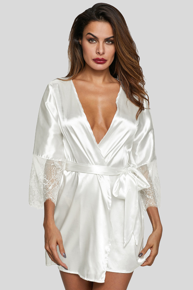 White Sash Eyelash Lace Sleeves Robe