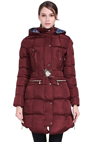 Burgundy Cotton Quilted Longline Hooded Coat