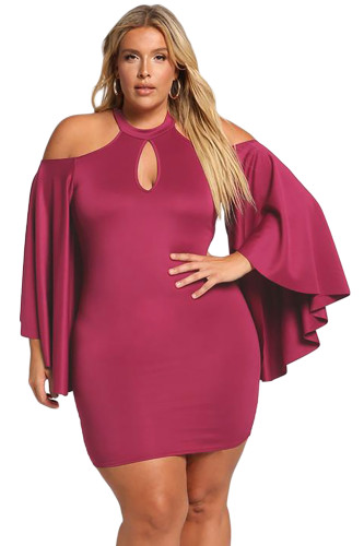 Rosy Plus Size Cold Shoulder Bell Sleeve Bodycon Dress
