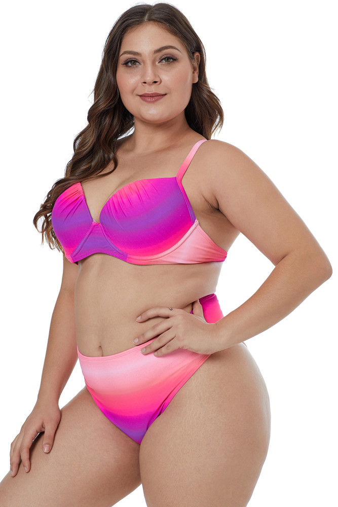 Rose Gradient Color Plus Size Swimwear