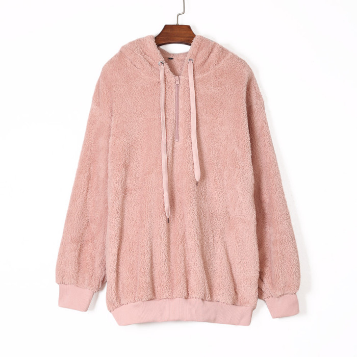 Pink Warm Furry Pullover Hoodie