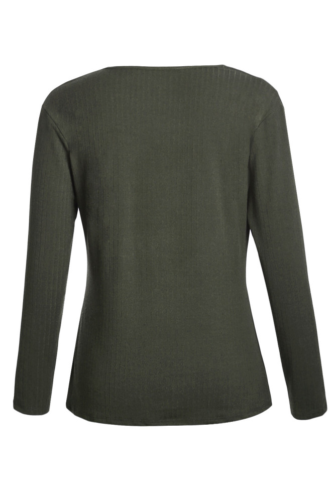 Olive Ribbed V Neck Cold Shoulder Top