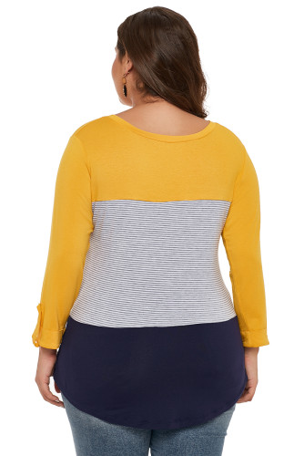 Yellow Navy Striped Plus Size Top
