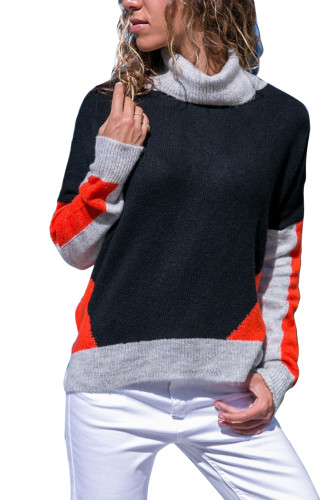 Coral Gray Colorblock Detail Black Sweater