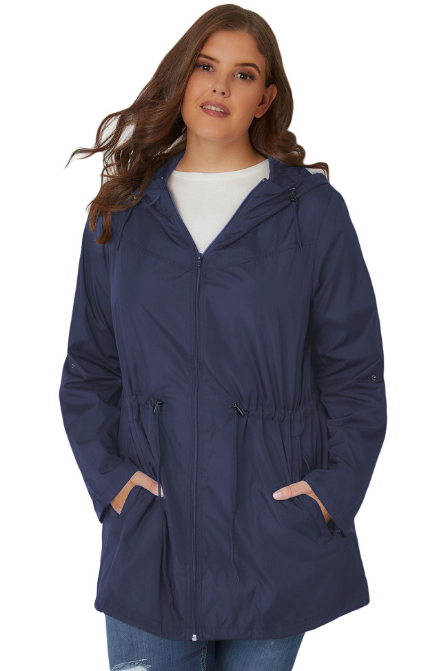 Navy Plus Size Pocket Parka Jacket