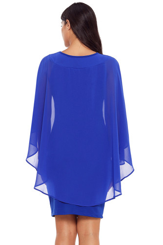 Blue Slinky Sexy Gauze Cape Mini Dress