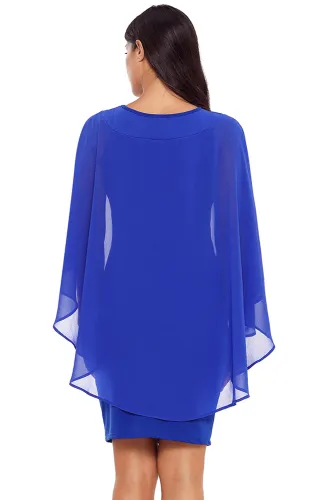 Blue Slinky Sexy Gauze Cape Mini Dress