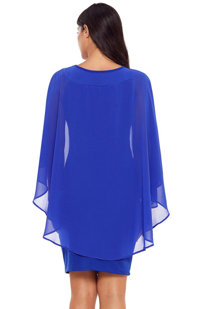 Blue Slinky Sexy Gauze Cape Mini Dress
