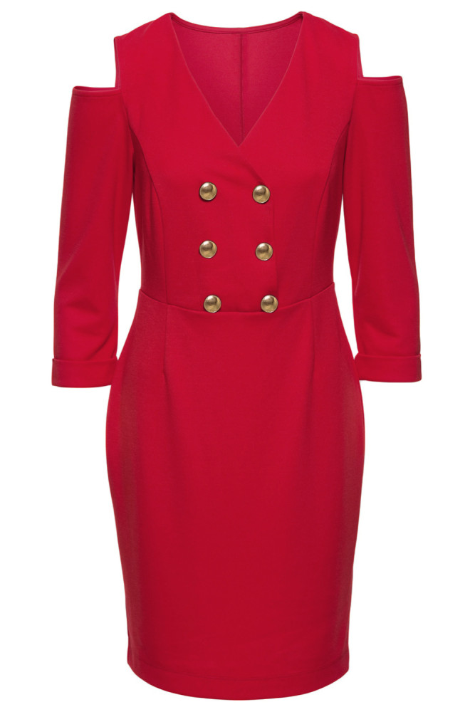 Red Cold Shoulder Sleeved Bodycon Mini Dress