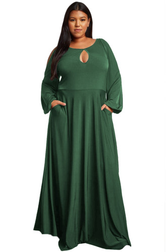 Army Green Split Long Sleeve Plus Size Maxi Dress
