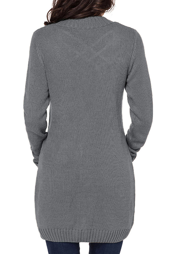 Dark Gray Front Pocket and Buttons Closure Cardigan