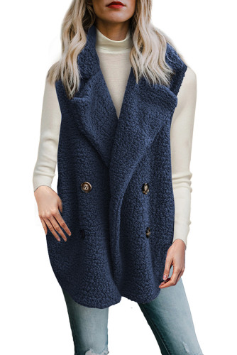 Button Detail Navy Lambswool Vest Jacket