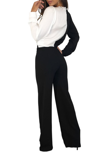 Black White Asymmetric Wide Leg Jumpsuit