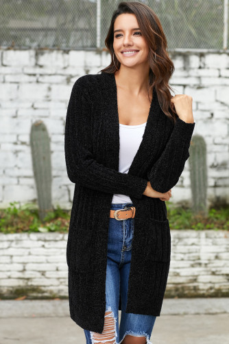 Black Velvet Chenille Cardigan for Women