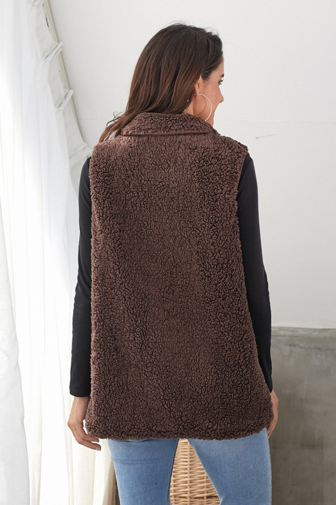 Button Detail Brown Lambswool Vest Jacket