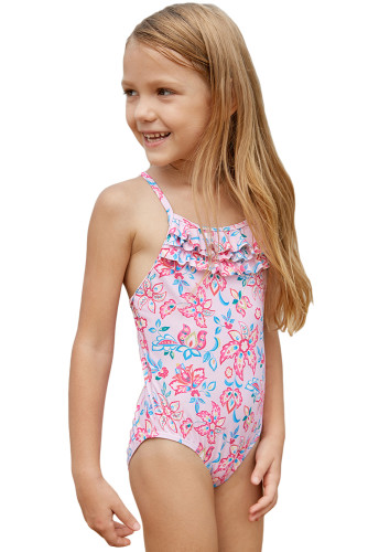 Blue Pink Multi-layer Ruffles Toddler Girls Maillot