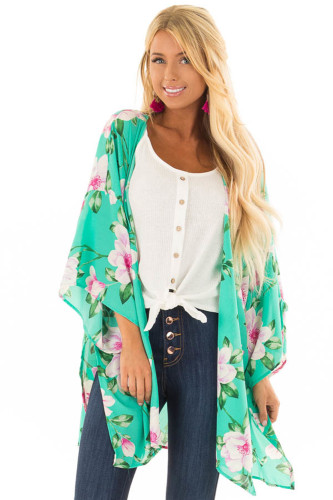 Lightweight Bell Sleeve Mint Floral Cardigan