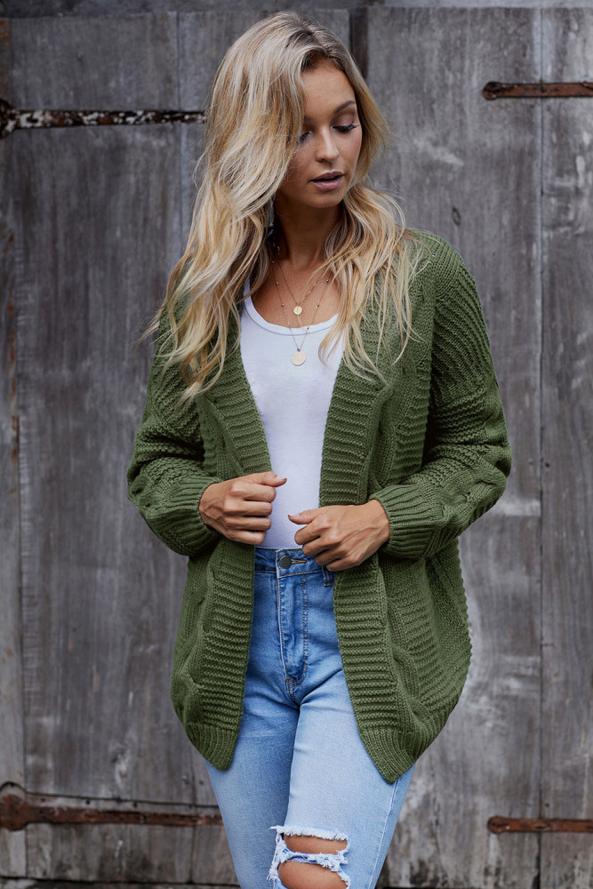 Green Chunky Wide Long Sleeve Knit Cardigan