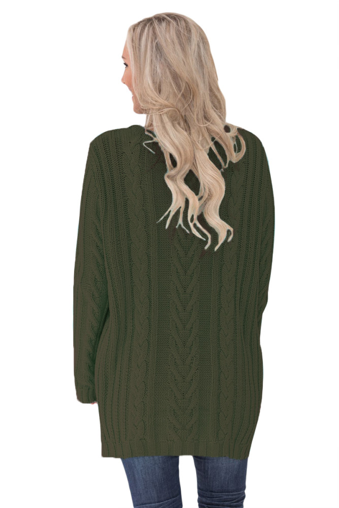 Olive Button the Deep V Front Cable Sweater Cardigan