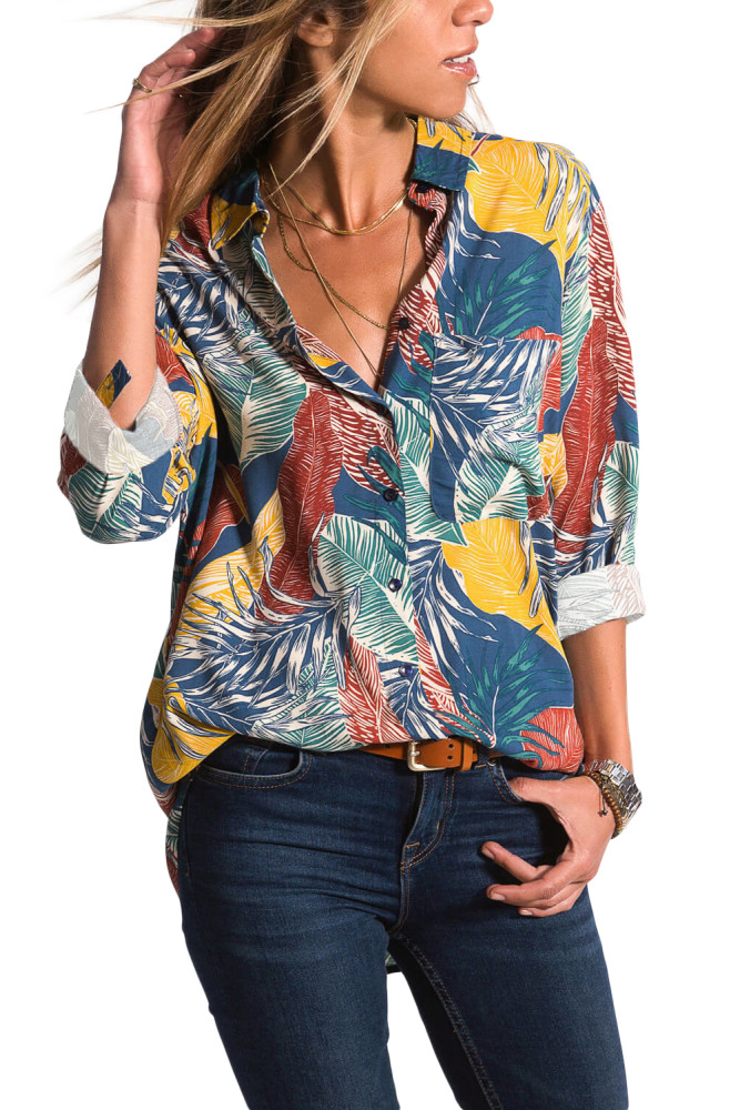 Multicolor Plant Print Women Shirt