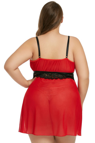 Red Plus Size Sheer Babydoll & G-string Lingerie Set