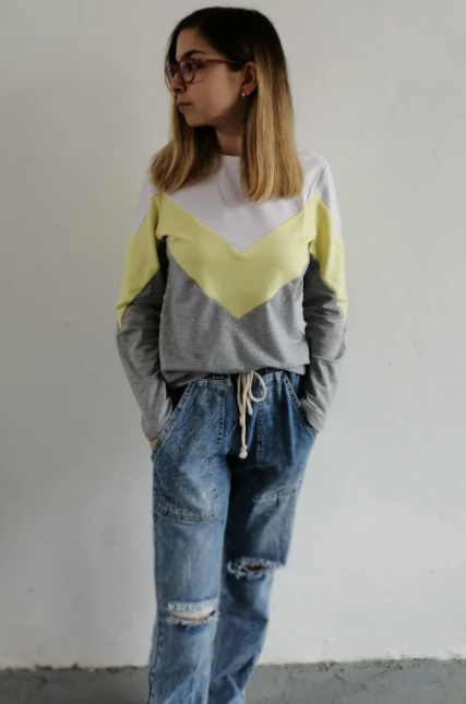 Yellow Chevron Colorblock Long Sleeve Top