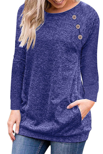 Triple Button Detail Blue Heather Sweatshirt