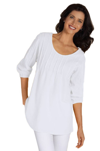 White Pintuck Quarter Sleeved Tunic Top