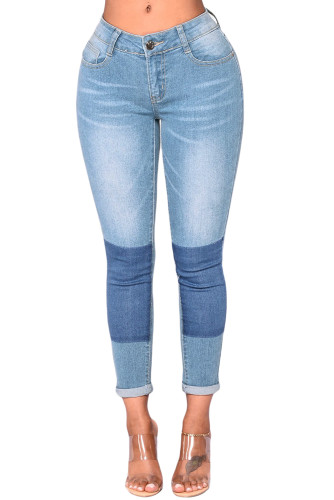 Light Blue Wash Color Block Jeans