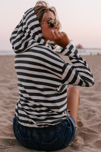Black Kangaroo Pocket Striped Hoodie