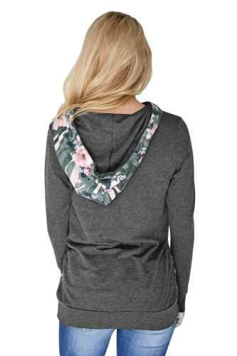 Charcoal Kangaroo Pocket Floral Hoodie