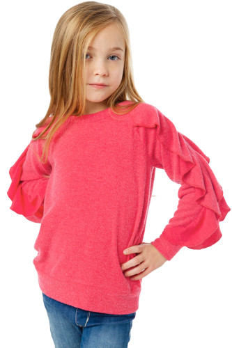 Rosy Ruffle Raglan Pullover Girls Top