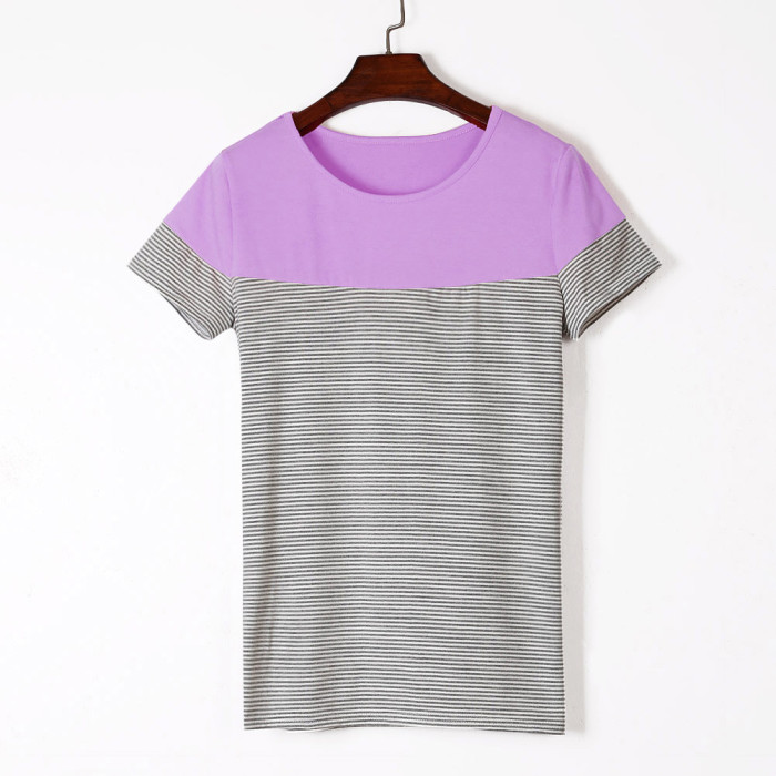 Purple Color Block Striped Short Sleeve T-shirt