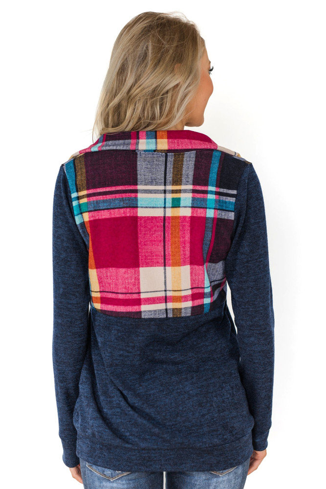 Multicolor Buffalo Plaid Half Zip Up Sweatshirt