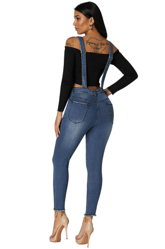 Light Blue Wash Distressed Jeans Overalls