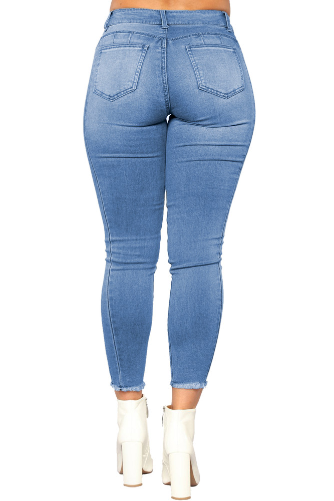 Light Blue Wash Triple Seam Detail Ankle Jeans
