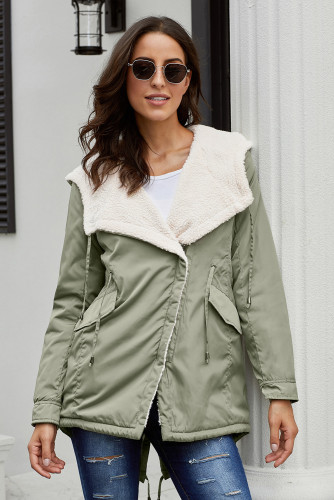 Khaki Asymmetric Hooded Fleece Winter Coat