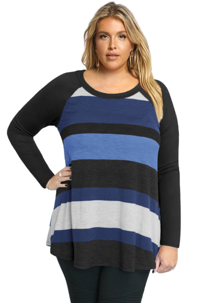 Black Multi Colorblock Raglan Sleeve Plus Size Women Top