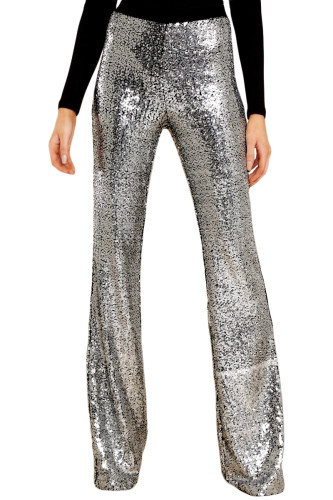 Silver Eye-catching Sequin Wide Leg Pants