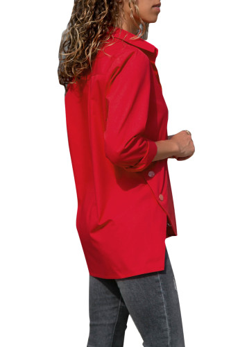 Red Long Sleeve Button Detail Shirt