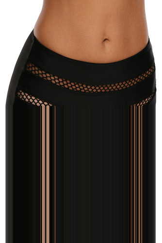 Black Fishnet Striped Detail Bikini Bottom