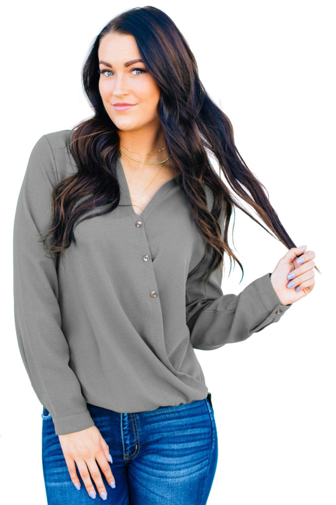 Gray Surplice Button Trio Top