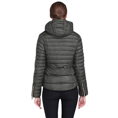 Dark Gray Hooded Cotton Jacket with Zipped Pockets