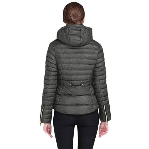 Dark Gray Hooded Cotton Jacket with Zipped Pockets