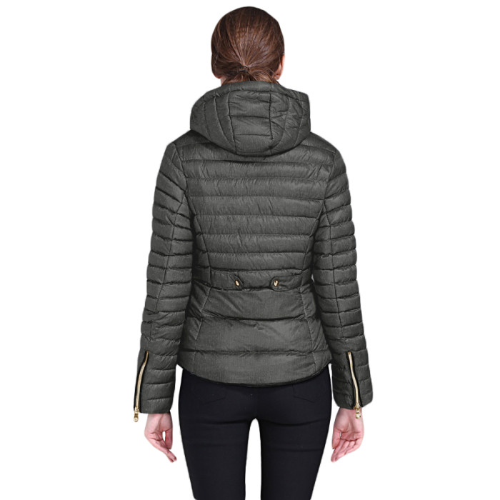 Dark Gray Hooded Cotton Jacket with Zipped Pockets