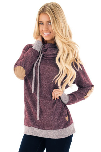 Contrast Patch Detail Russet Red Cowl Neck Sweatshirt