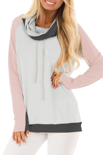 Pink Thumb Hole Sleeves Color Block Sweatshirt