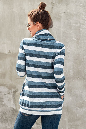 Charcoal Multicolor Cowl Neck Striped Long Sleeve Sweatshirt